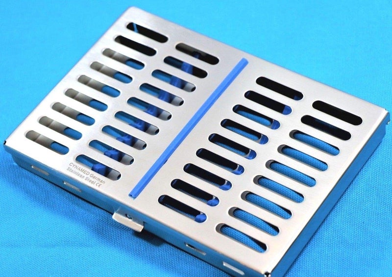 CYNAMED Premium German Dental Sterilization Cassette Autoclave Tray Rack Box 10 Instruments Blue - Image 3